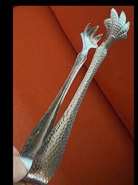 Vintage Hammered Chicken Claw Ice Sugar Cube Tongs 6.5"